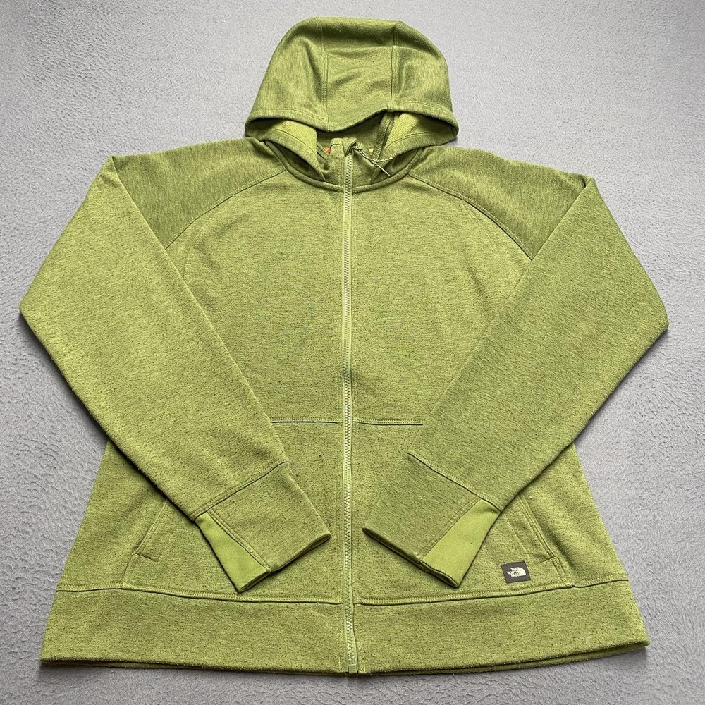 The North Face Hoodie Womens XL Green Full Zip Fleece‎ Hooded Pockets Logo
